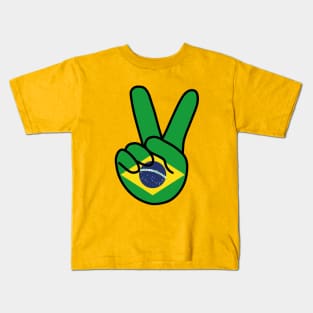 Brazil Flag V Sign Kids T-Shirt